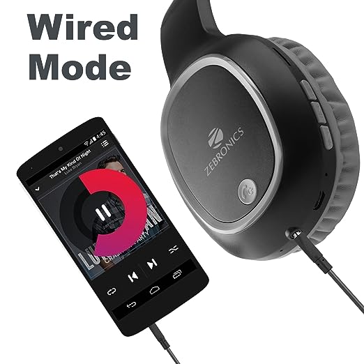 ZEBRONICS Zeb-Thunder Bluetooth Wireless Over Ear Headphone FM, mSD, 9 hrs Playback with Mic (Black) ZEBRONICS Zeb-Thunder Bluetooth Wireless Over Ear Headphone FM, mSD, 9 hrs Playback with Mic (Black)